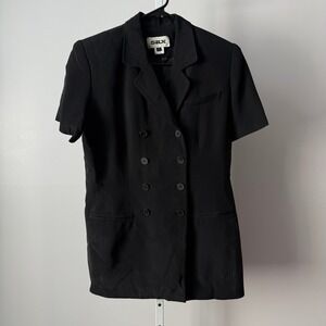 SILX 6 Black Silk Double Breasted Blazer Jacket Vintage 90s  minimalist